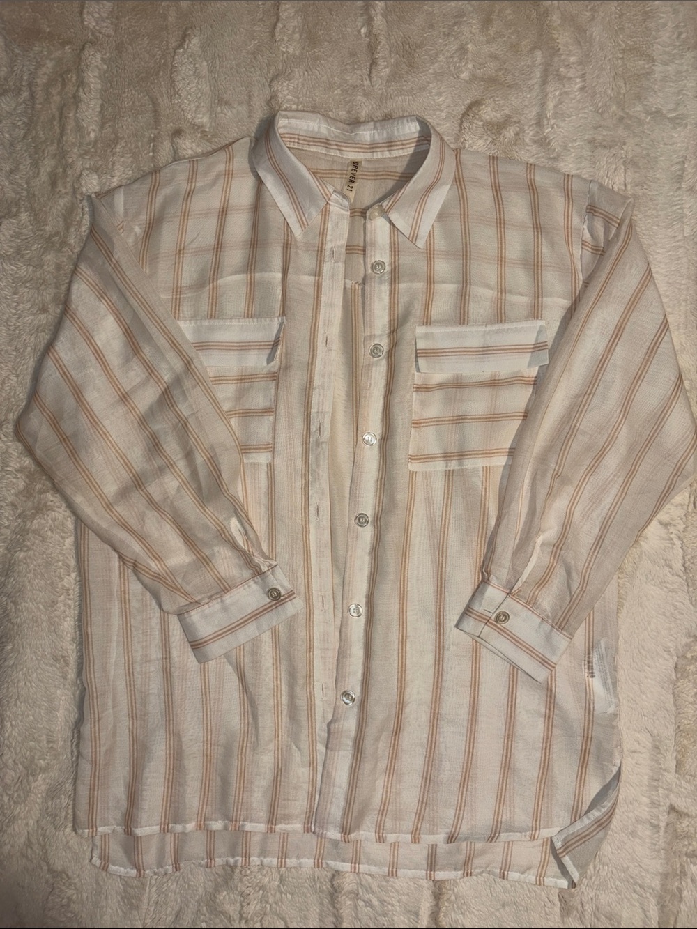 F21 Oversized Sheer Long-Sleeve Button-Up Shirt/Coverup Sz S